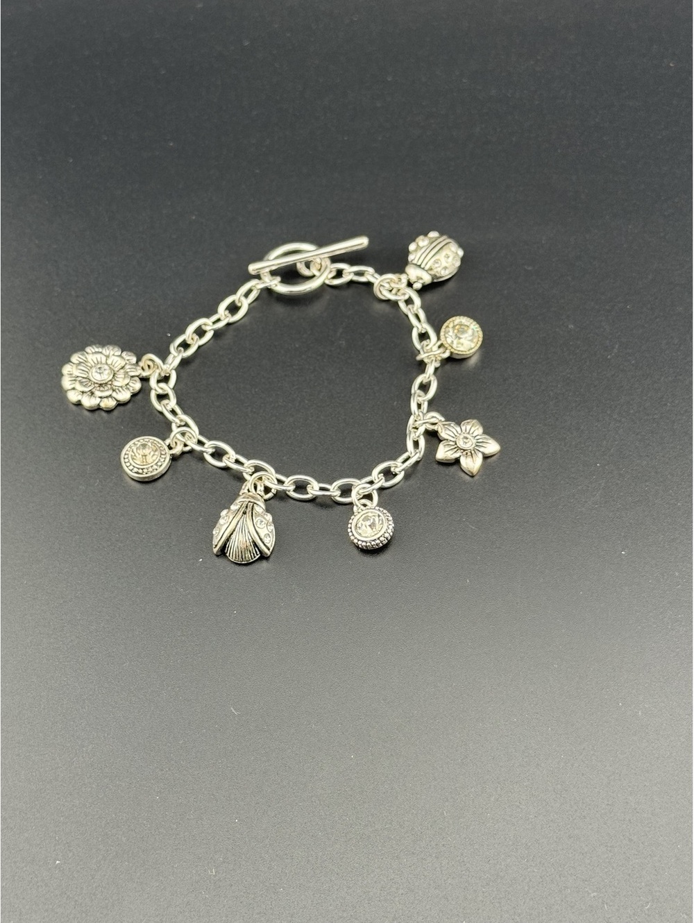 Betsey Johnson Silver Tone Charm Bracelet with Charms